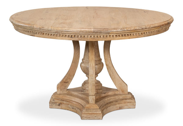 Sarreid Chantal Pedestal Dining Table With Elegant Dentil Molding - Mango Wood In Rich Sienna Finish Natural  53640