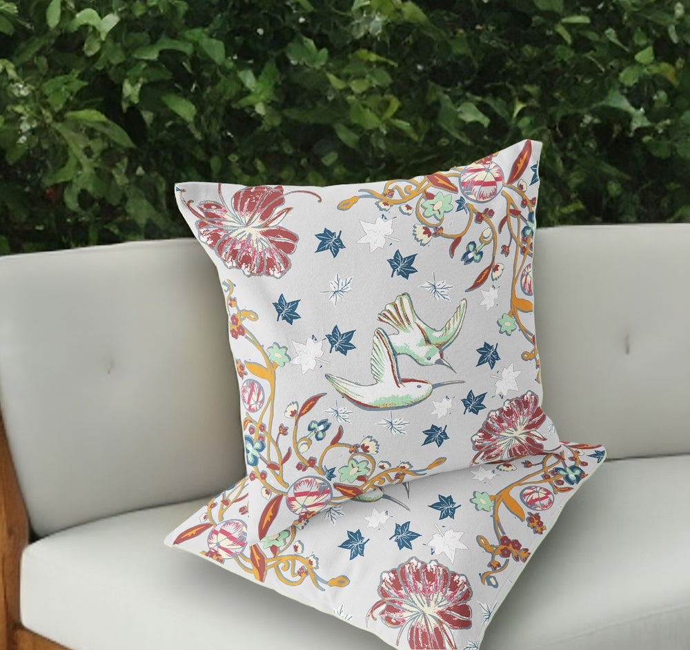 Homeroots Set Of Two 18" Gray Bird Indoor Outdoor Throw Pillow Cover And Insert  Polyester 536401