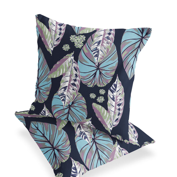 Homeroots Set Of Two 18" Blue Botanical Indoor Outdoor Throw Pillow Cover And Insert  Polyester 536404