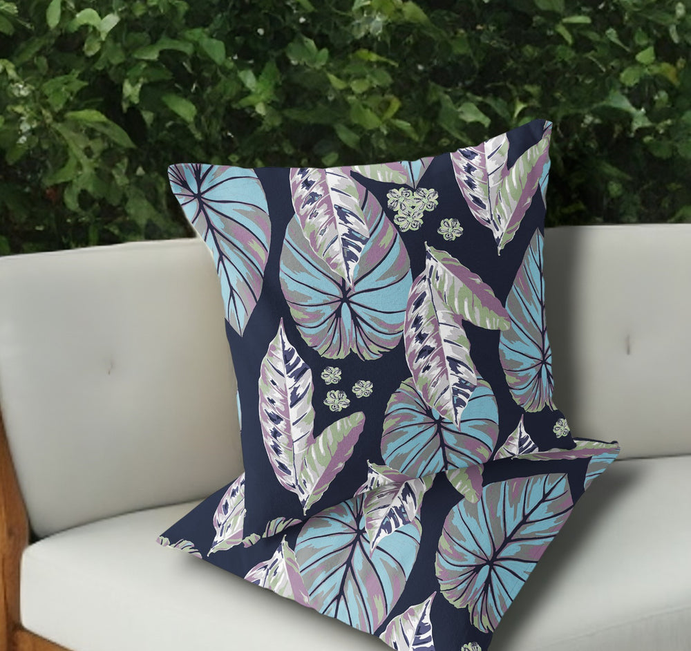 Homeroots Set Of Two 18" Blue Botanical Indoor Outdoor Throw Pillow Cover And Insert  Polyester 536404