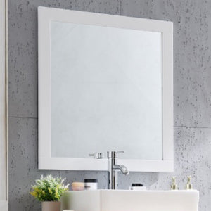 English Elm Revitalize Any Bathroom with a Square Matte White Framed Wall Mirror Modern Vanity W3151P265975