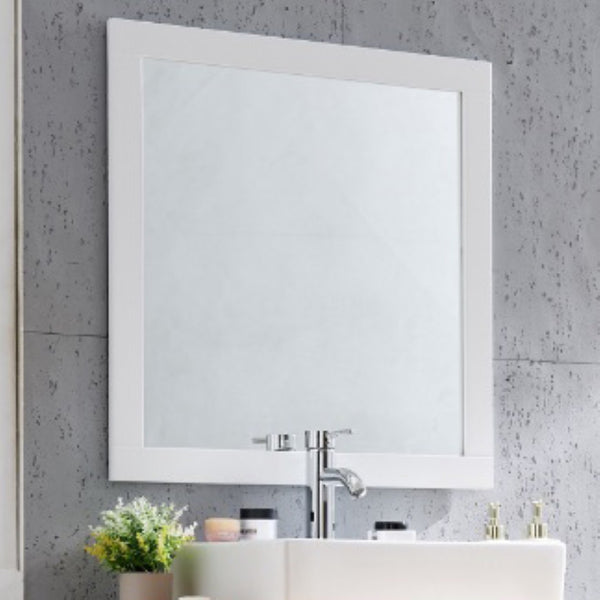 English Elm Revitalize Any Bathroom with a Square Matte White Framed Wall Mirror Modern Vanity W3151P265975