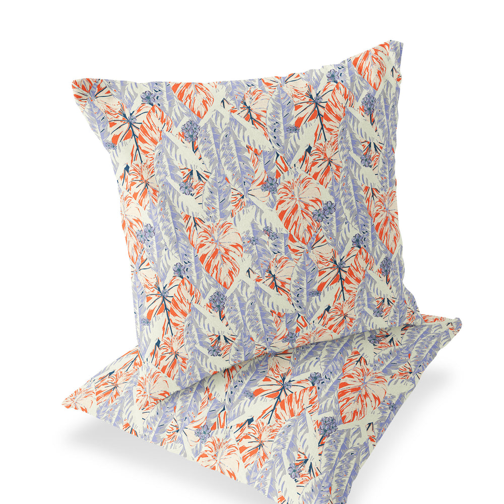 Homeroots Set Of Two 18" Orange Botanical Indoor Outdoor Throw Pillow Cover And Insert  Polyester 536409
