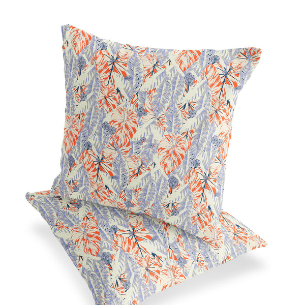 Homeroots Set Of Two 18" Orange Botanical Indoor Outdoor Throw Pillow Cover And Insert  Polyester 536409