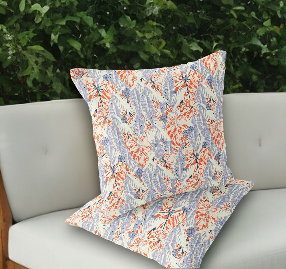 Homeroots Set Of Two 18" Orange Botanical Indoor Outdoor Throw Pillow Cover And Insert  Polyester 536409