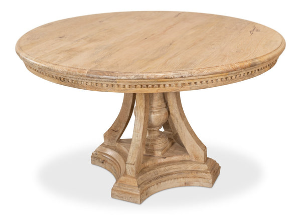 Sarreid Chantal Pedestal Dining Table With Elegant Dentil Molding - Mango Wood In Rich Sienna Finish Natural  53640