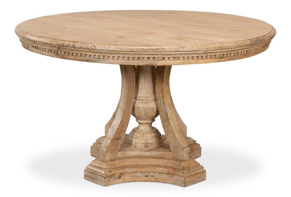 Sarreid Chantal Pedestal Dining Table With Elegant Dentil Molding - Mango Wood In Rich Sienna Finish Natural  53640