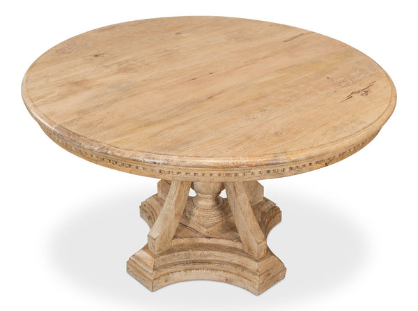 Sarreid Chantal Pedestal Dining Table With Elegant Dentil Molding - Mango Wood In Rich Sienna Finish Natural  53640