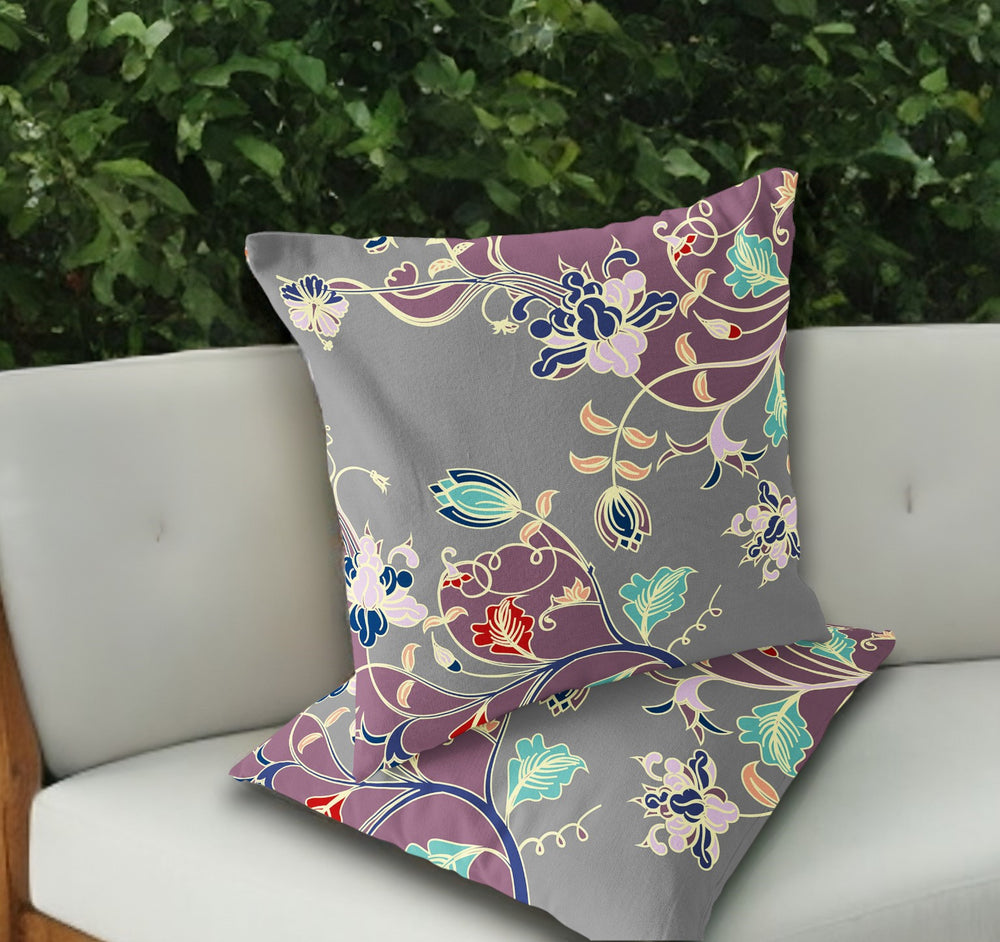 Homeroots Set Of Two 18" Purple Botanical Indoor Outdoor Throw Pillow Cover And Insert  Polyester 536410