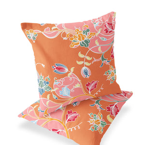 Homeroots Set Of Two 18" Pink Botanical Indoor Outdoor Throw Pillow Cover And Insert  Polyester 536411