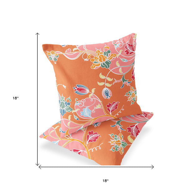 Homeroots Set Of Two 18" Pink Botanical Indoor Outdoor Throw Pillow Cover And Insert  Polyester 536411