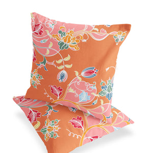 Homeroots Set Of Two 18" Pink Botanical Indoor Outdoor Throw Pillow Cover And Insert  Polyester 536411