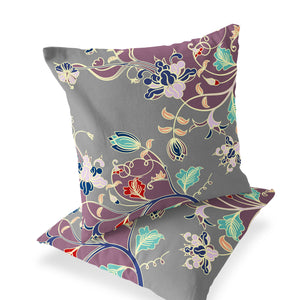 Homeroots Set Of Two 18" Purple Botanical Indoor Outdoor Throw Pillow Cover And Insert  Polyester 536413