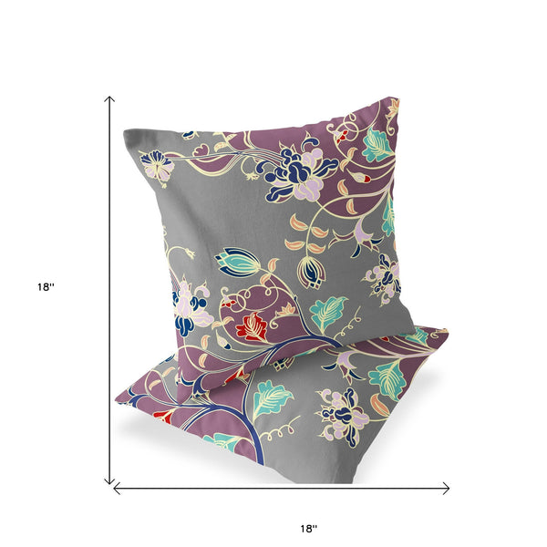 Homeroots Set Of Two 18" Purple Botanical Indoor Outdoor Throw Pillow Cover And Insert  Polyester 536413