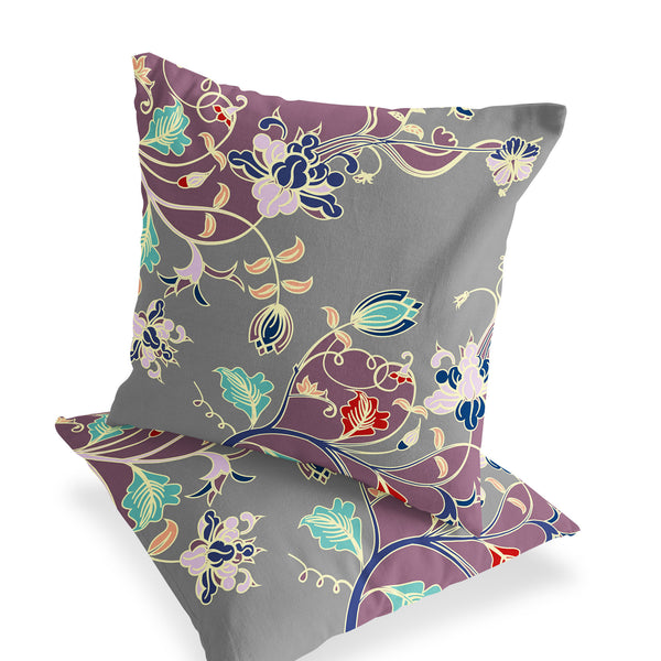 Homeroots Set Of Two 18" Purple Botanical Indoor Outdoor Throw Pillow Cover And Insert  Polyester 536413