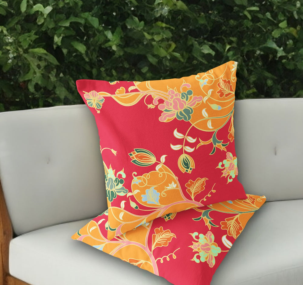 Homeroots Set Of Two 18" Yellow Botanical Indoor Outdoor Throw Pillow Cover And Insert  Polyester 536414