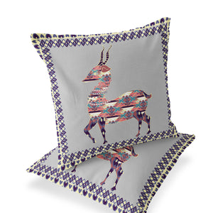 Homeroots Set Of Two 18" Purple Deer Indoor Outdoor Throw Pillow Cover And Insert  Polyester 536417