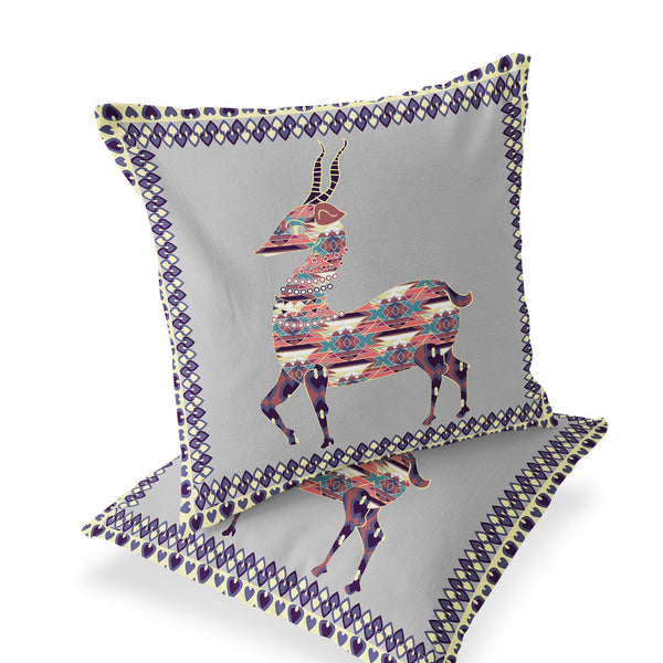 Homeroots Set Of Two 18" Purple Deer Indoor Outdoor Throw Pillow Cover And Insert  Polyester 536417