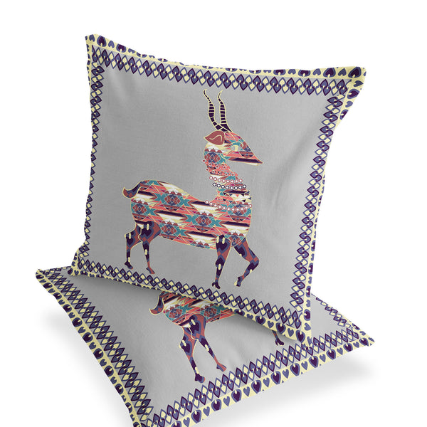 Homeroots Set Of Two 18" Purple Deer Indoor Outdoor Throw Pillow Cover And Insert  Polyester 536417