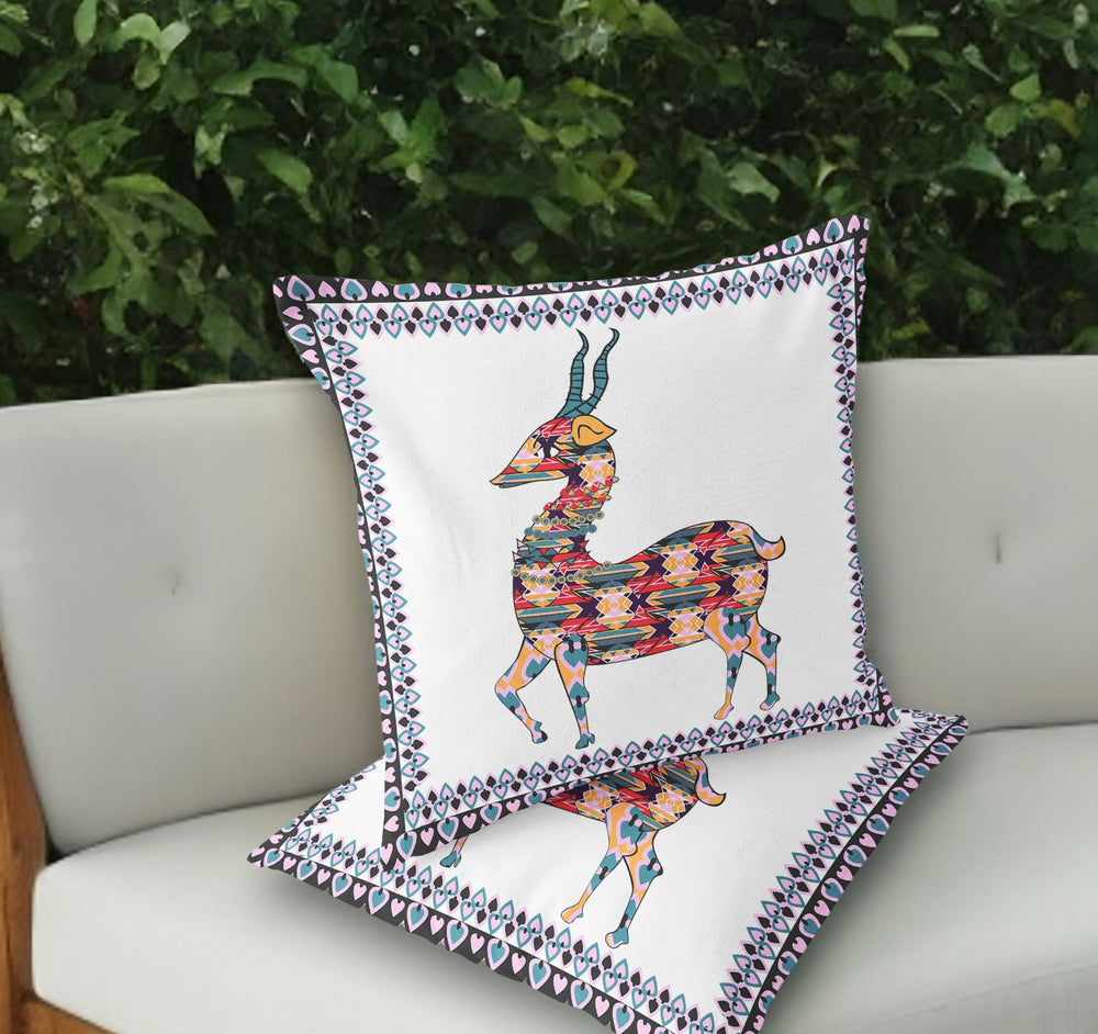 Homeroots Set Of Two 18" Red Deer Indoor Outdoor Throw Pillow Cover And Insert  Polyester 536418