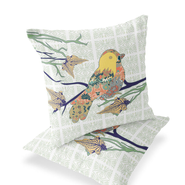 Homeroots Set Of Two 18" Green Bird Indoor Outdoor Throw Pillow Cover And Insert  Polyester 536419