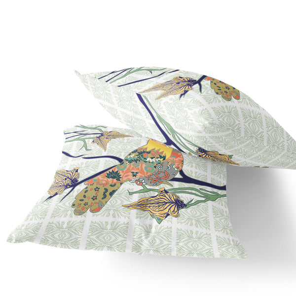 Homeroots Set Of Two 18" Green Bird Indoor Outdoor Throw Pillow Cover And Insert  Polyester 536419