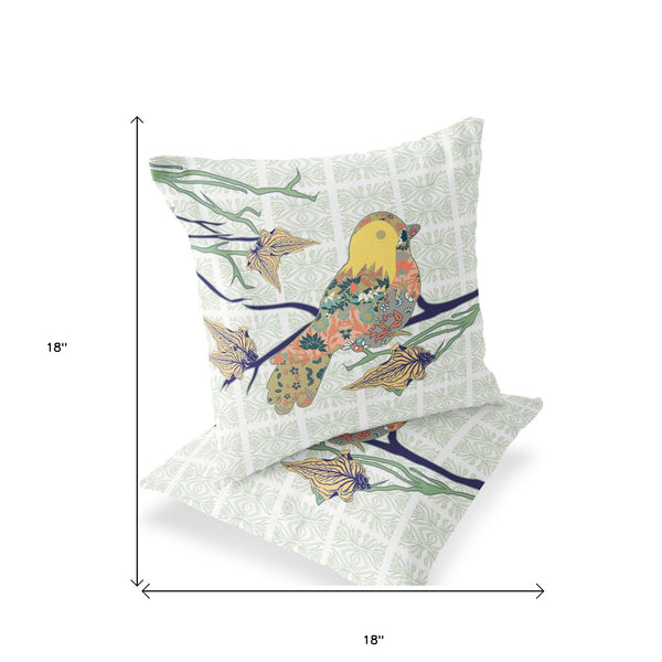 Homeroots Set Of Two 18" Green Bird Indoor Outdoor Throw Pillow Cover And Insert  Polyester 536419