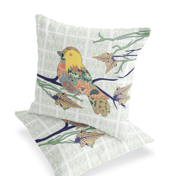Homeroots Set Of Two 18" Green Bird Indoor Outdoor Throw Pillow Cover And Insert  Polyester 536419