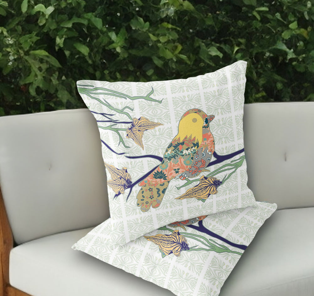 Homeroots Set Of Two 18" Green Bird Indoor Outdoor Throw Pillow Cover And Insert  Polyester 536419