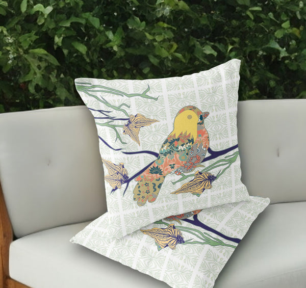 Homeroots Set Of Two 18" Green Bird Indoor Outdoor Throw Pillow Cover And Insert  Polyester 536419