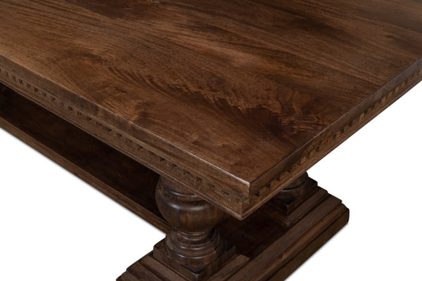 Sarreid Joshua Pedestal Dining Table - Elegant Mango Wood With Rich Walnut Finish For Modern Dining Spaces Brown  53641