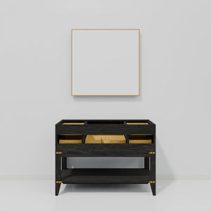 English Elm Black Oak Single Bath Vanity Set With Carrara Marble Top & Coordinating 46" Mirror For Elegance B2731S02134