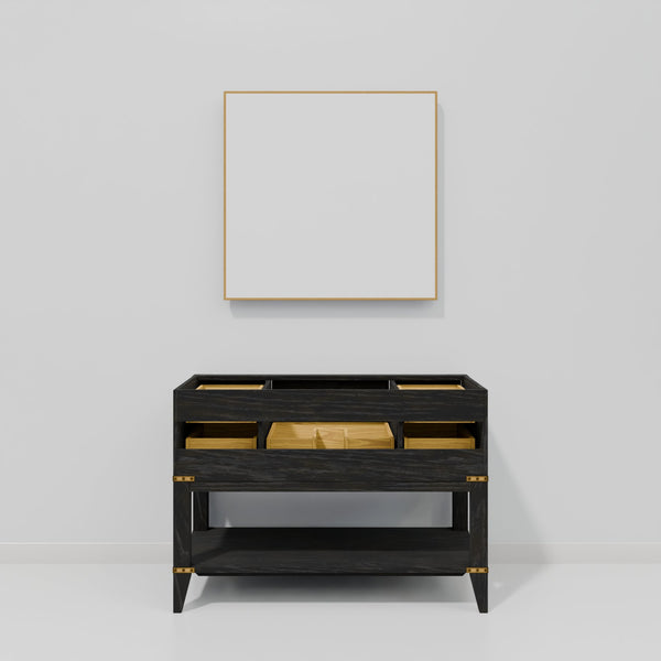 English Elm Black Oak Single Bath Vanity Set With Carrara Marble Top & Coordinating 46" Mirror For Elegance B2731S02134
