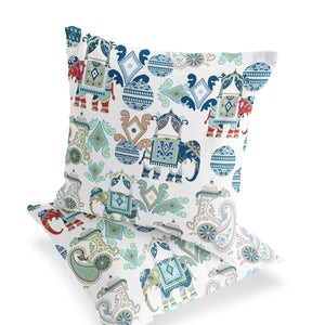 Homeroots Set Of Two 18" Blue Elephant Abstract Indoor Outdoor Throw Pillow Cover And Insert  Polyester 536422