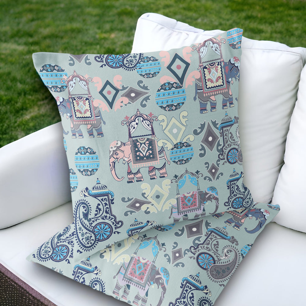 Homeroots Set Of Two 18" Gray Elephant Abstract Indoor Outdoor Throw Pillow Cover And Insert  Polyester 536423