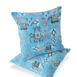 Homeroots Set Of Two 18" Blue Elephant Abstract Indoor Outdoor Throw Pillow Cover And Insert  Polyester 536425
