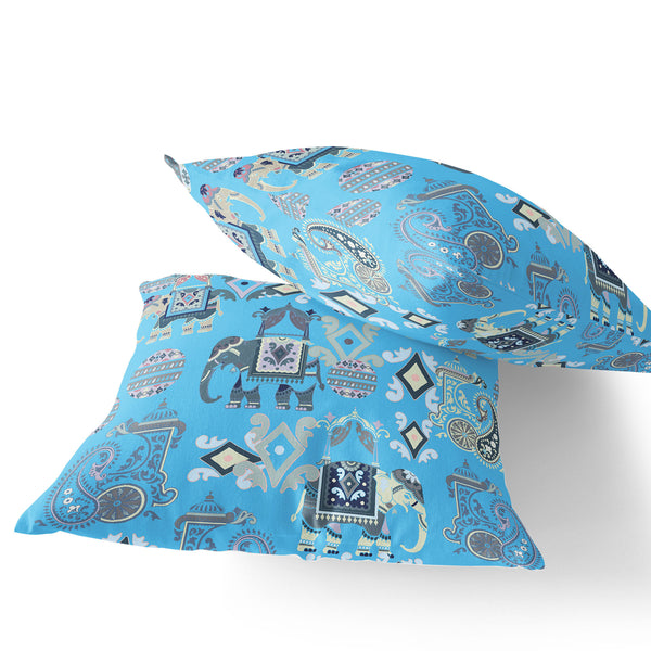 Homeroots Set Of Two 18" Blue Elephant Abstract Indoor Outdoor Throw Pillow Cover And Insert  Polyester 536425