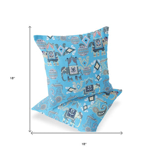 Homeroots Set Of Two 18" Blue Elephant Abstract Indoor Outdoor Throw Pillow Cover And Insert  Polyester 536425