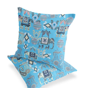 Homeroots Set Of Two 18" Blue Elephant Abstract Indoor Outdoor Throw Pillow Cover And Insert  Polyester 536425