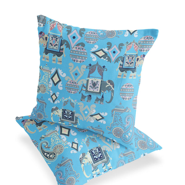 Homeroots Set Of Two 18" Blue Elephant Abstract Indoor Outdoor Throw Pillow Cover And Insert  Polyester 536425