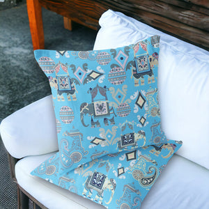 Homeroots Set Of Two 18" Blue Elephant Abstract Indoor Outdoor Throw Pillow Cover And Insert  Polyester 536425