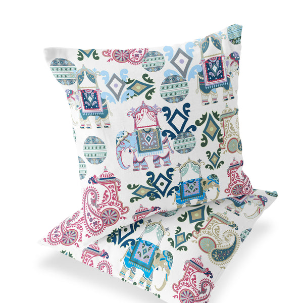 Homeroots Set Of Two 18" Pink Elephant Abstract Indoor Outdoor Throw Pillow Cover And Insert  Polyester 536427