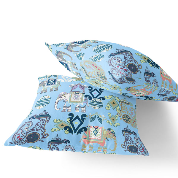 Homeroots Set Of Two 18" Blue Elephant Abstract Indoor Outdoor Throw Pillow Cover And Insert  Polyester 536428