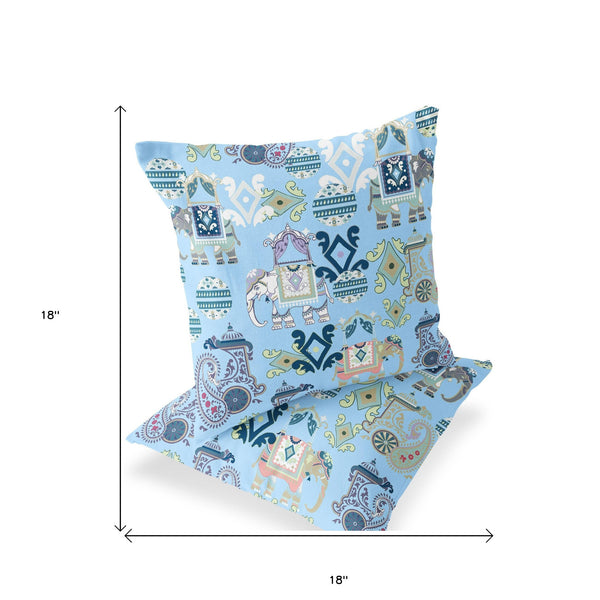 Homeroots Set Of Two 18" Blue Elephant Abstract Indoor Outdoor Throw Pillow Cover And Insert  Polyester 536428