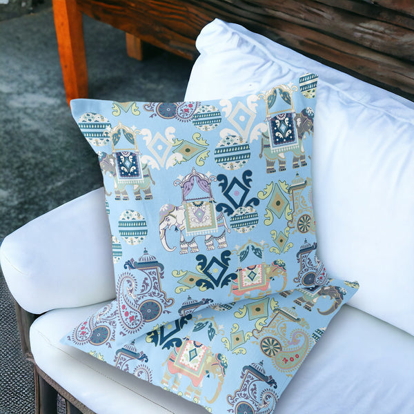 Homeroots Set Of Two 18" Blue Elephant Abstract Indoor Outdoor Throw Pillow Cover And Insert  Polyester 536428