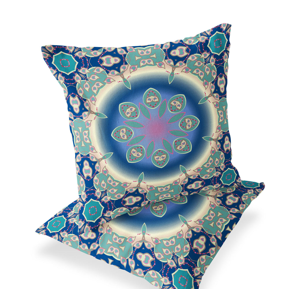 Homeroots Set Of Two 18" Blue Abstract Indoor Outdoor Throw Pillow Cover And Insert  Polyester 536432