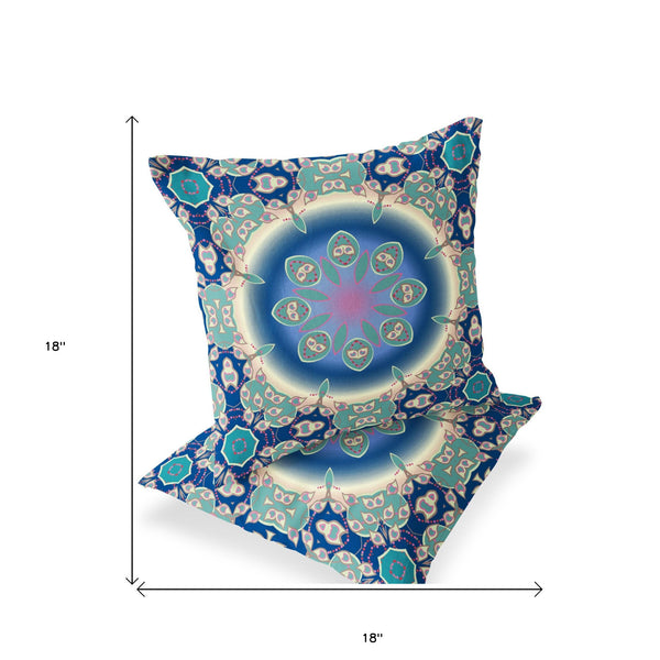 Homeroots Set Of Two 18" Blue Abstract Indoor Outdoor Throw Pillow Cover And Insert  Polyester 536432