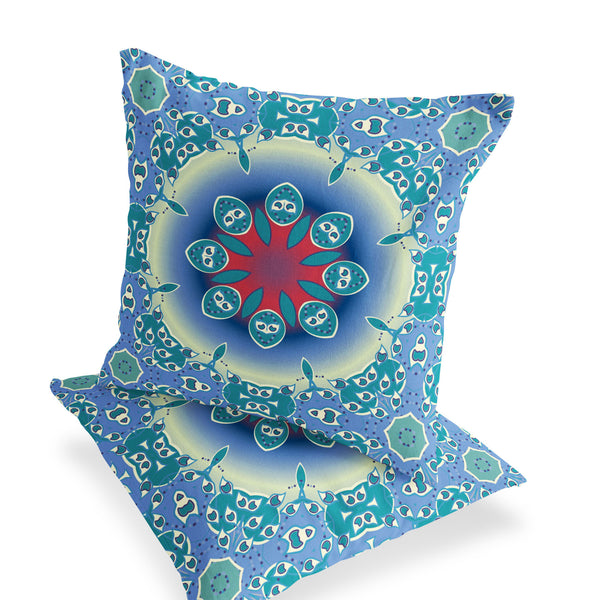 Homeroots Set Of Two 18" Blue Abstract Indoor Outdoor Throw Pillow Cover And Insert  Polyester 536433