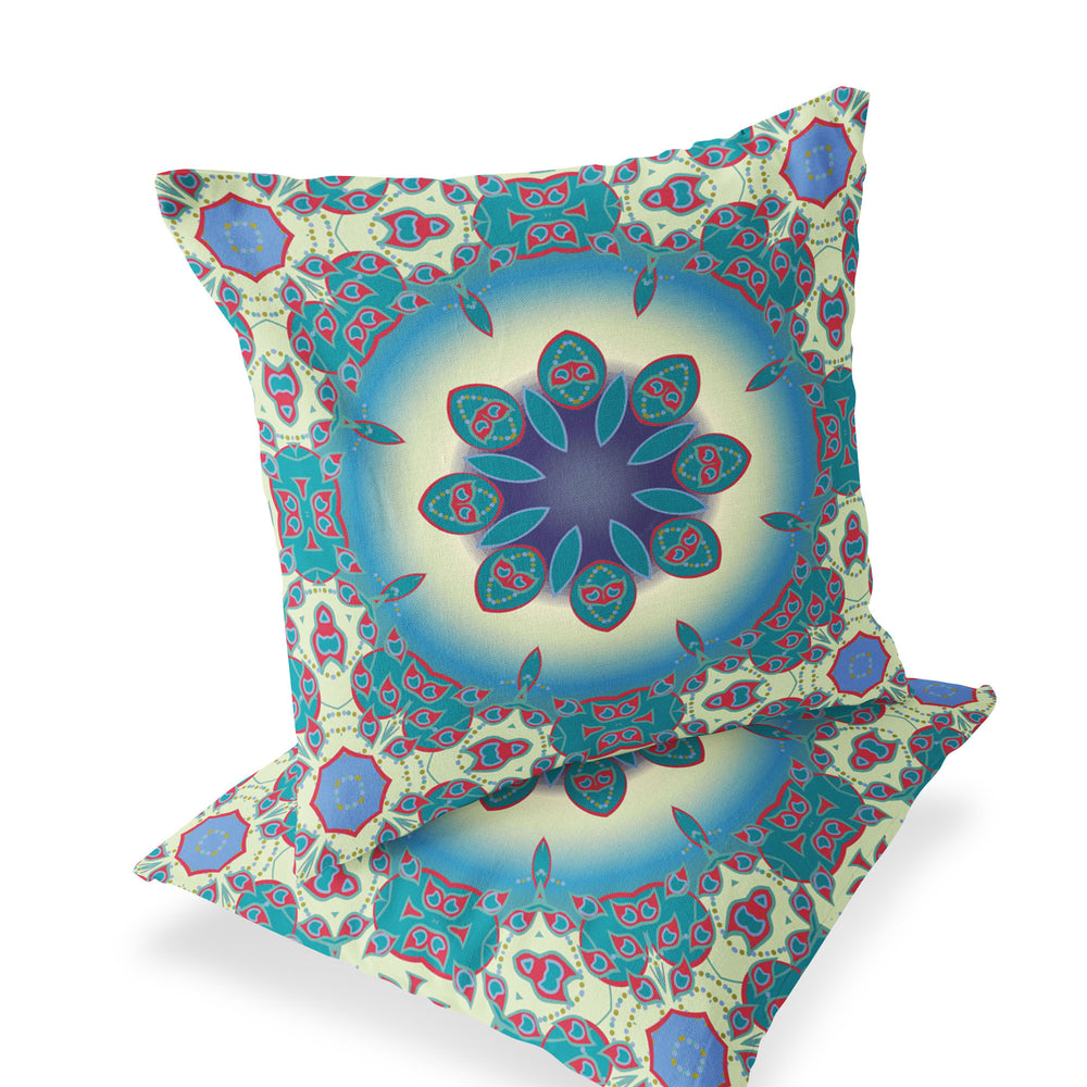 Homeroots Set Of Two 18" Yellow Abstract Indoor Outdoor Throw Pillow Cover And Insert  Polyester 536435