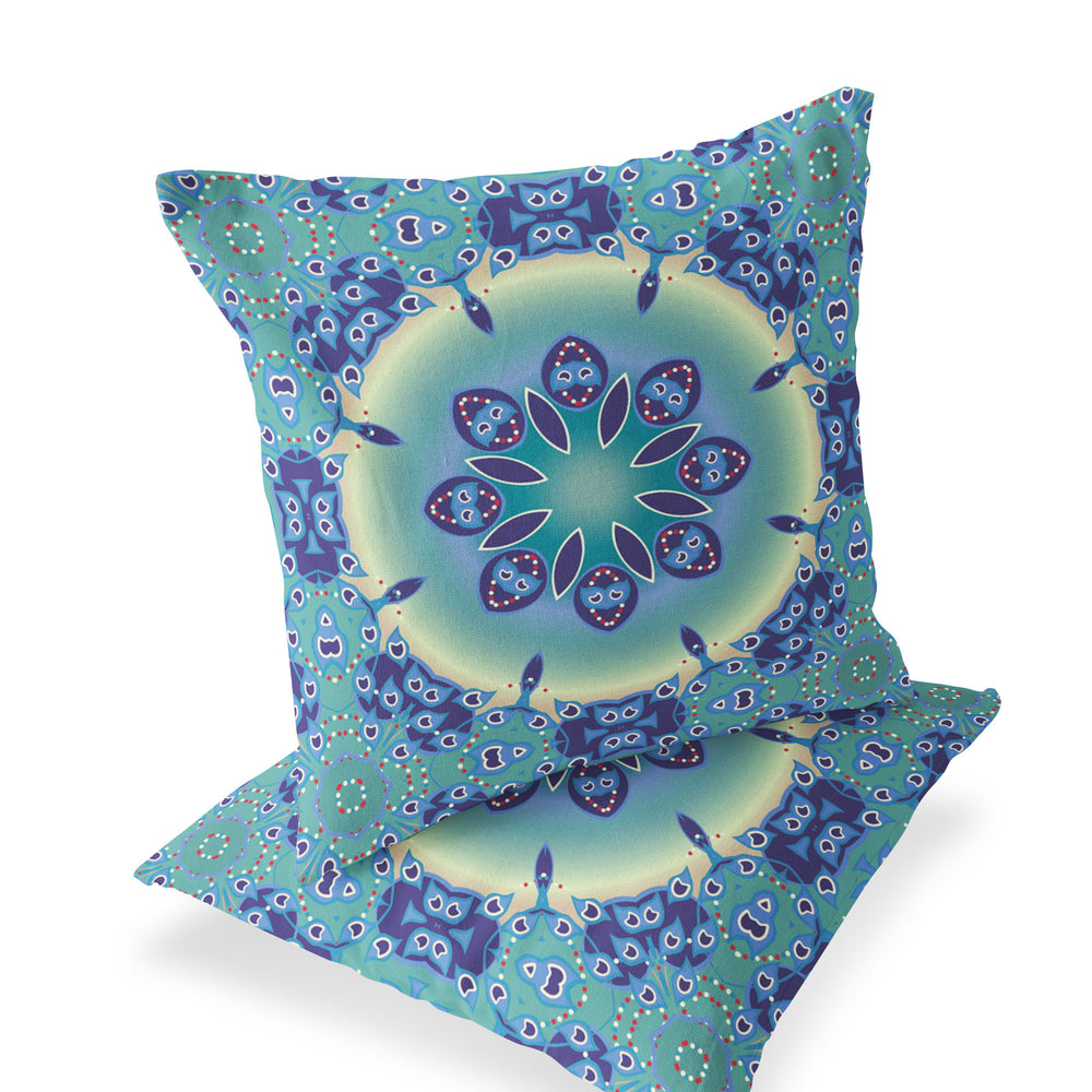 Homeroots Set Of Two 18" Blue Abstract Indoor Outdoor Throw Pillow Cover And Insert  Polyester 536436